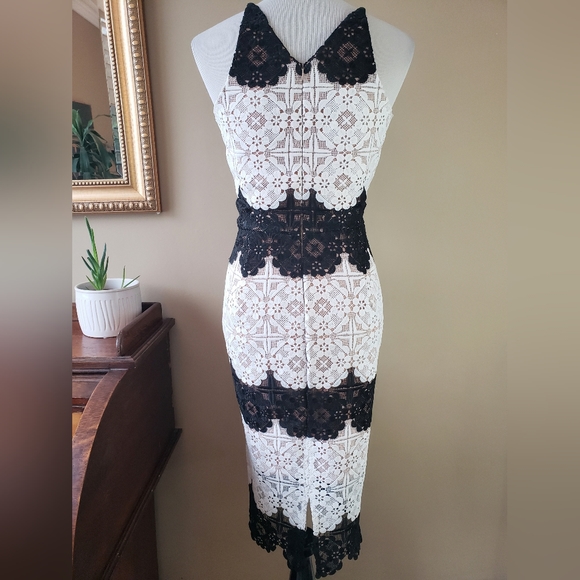 Dress the Population Vera Lace Midi Cocktail Dress Black and White Illusion M - Picture 7 of 13